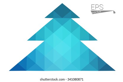 Blue low polygon style christmas tree vector illustration consisting of triangles . Abstract triangular polygonal origami or crystal design of New Years celebration. Isolated on white background.