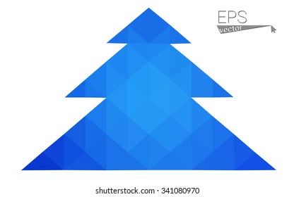 Blue low polygon style christmas tree vector illustration consisting of triangles . Abstract triangular polygonal origami or crystal design of New Years celebration. Isolated on white background.