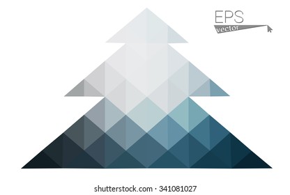 Blue low polygon style christmas tree vector illustration consisting of triangles . Abstract triangular polygonal origami or crystal design of New Years celebration. Isolated on white background.
