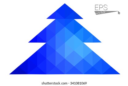 Blue low polygon style christmas tree vector illustration consisting of triangles . Abstract triangular polygonal origami or crystal design of New Years celebration. Isolated on white background.