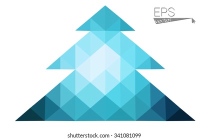 Blue low polygon style christmas tree vector illustration consisting of triangles . Abstract triangular polygonal origami or crystal design of New Years celebration. Isolated on white background.