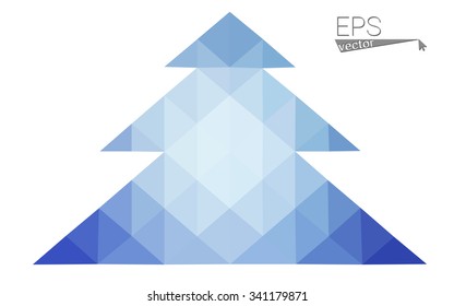 Blue low polygon style christmas tree vector illustration consisting of triangles . Abstract triangular polygonal origami or crystal design of New Years celebration. Isolated on white background.