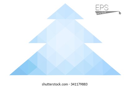 Blue low polygon style christmas tree vector illustration consisting of triangles . Abstract triangular polygonal origami or crystal design of New Years celebration. Isolated on white background.