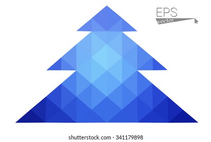Blue low polygon style christmas tree vector illustration consisting of triangles . Abstract triangular polygonal origami or crystal design of New Years celebration. Isolated on white background.