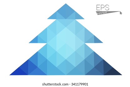 Blue low polygon style christmas tree vector illustration consisting of triangles . Abstract triangular polygonal origami or crystal design of New Years celebration. Isolated on white background.