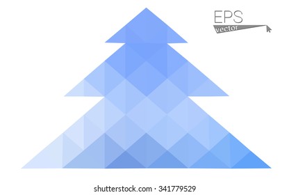 Blue low polygon style christmas tree vector illustration consisting of triangles . Abstract triangular polygonal origami or crystal design of New Years celebration. Isolated on white background.