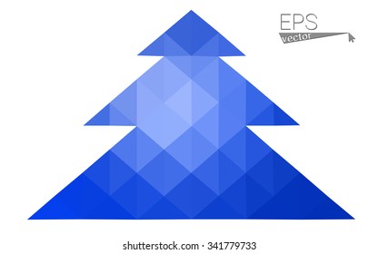 Blue low polygon style christmas tree vector illustration consisting of triangles . Abstract triangular polygonal origami or crystal design of New Years celebration. Isolated on white background.