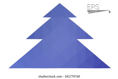 Blue low polygon style christmas tree vector illustration consisting of triangles . Abstract triangular polygonal origami or crystal design of New Years celebration. Isolated on white background.