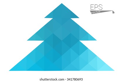 Blue low polygon style christmas tree vector illustration consisting of triangles . Abstract triangular polygonal origami or crystal design of New Years celebration. Isolated on white background.