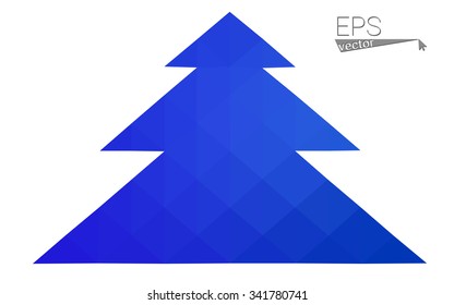 Blue low polygon style christmas tree vector illustration consisting of triangles . Abstract triangular polygonal origami or crystal design of New Years celebration. Isolated on white background.