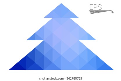 Blue low polygon style christmas tree vector illustration consisting of triangles . Abstract triangular polygonal origami or crystal design of New Years celebration. Isolated on white background.