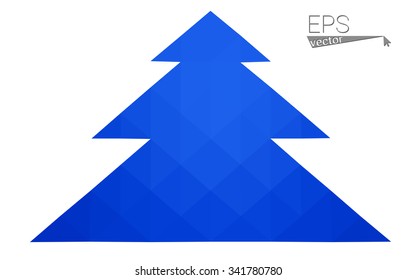 Blue low polygon style christmas tree vector illustration consisting of triangles . Abstract triangular polygonal origami or crystal design of New Years celebration. Isolated on white background.