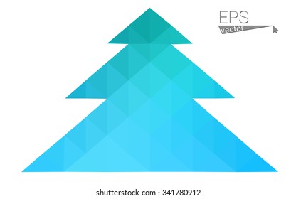 Blue low polygon style christmas tree vector illustration consisting of triangles . Abstract triangular polygonal origami or crystal design of New Years celebration. Isolated on white background.