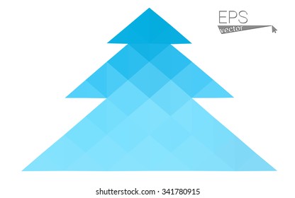 Blue low polygon style christmas tree vector illustration consisting of triangles . Abstract triangular polygonal origami or crystal design of New Years celebration. Isolated on white background.