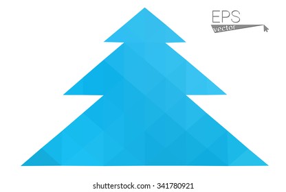 Blue low polygon style christmas tree vector illustration consisting of triangles . Abstract triangular polygonal origami or crystal design of New Years celebration. Isolated on white background.