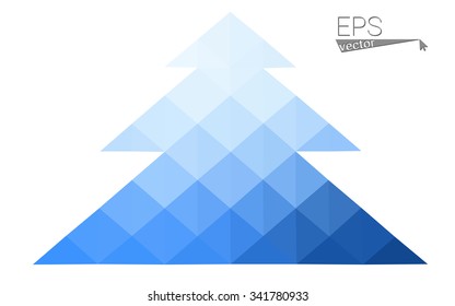 Blue low polygon style christmas tree vector illustration consisting of triangles . Abstract triangular polygonal origami or crystal design of New Years celebration. Isolated on white background.