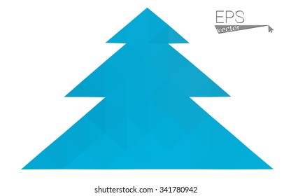 Blue low polygon style christmas tree vector illustration consisting of triangles . Abstract triangular polygonal origami or crystal design of New Years celebration. Isolated on white background.