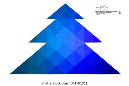 Blue low polygon style christmas tree vector illustration consisting of triangles . Abstract triangular polygonal origami or crystal design of New Years celebration. Isolated on white background.