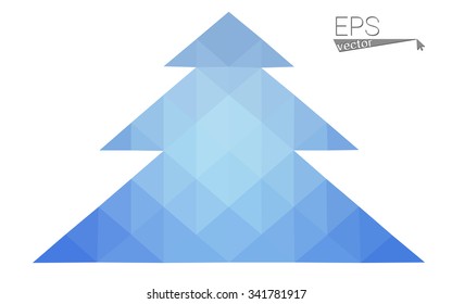 Blue low polygon style christmas tree vector illustration consisting of triangles . Abstract triangular polygonal origami or crystal design of New Years celebration. Isolated on white background.