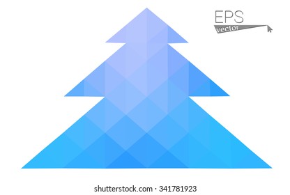 Blue low polygon style christmas tree vector illustration consisting of triangles . Abstract triangular polygonal origami or crystal design of New Years celebration. Isolated on white background.