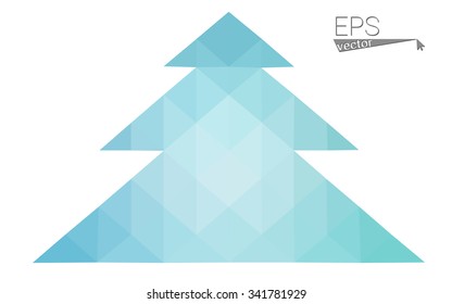 Blue low polygon style christmas tree vector illustration consisting of triangles . Abstract triangular polygonal origami or crystal design of New Years celebration. Isolated on white background.