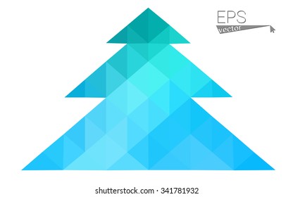 Blue low polygon style christmas tree vector illustration consisting of triangles . Abstract triangular polygonal origami or crystal design of New Years celebration. Isolated on white background.