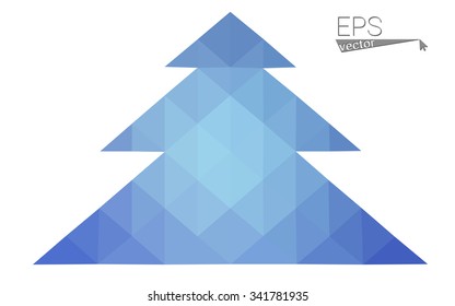 Blue low polygon style christmas tree vector illustration consisting of triangles . Abstract triangular polygonal origami or crystal design of New Years celebration. Isolated on white background.