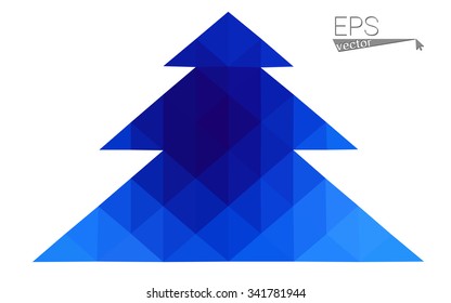 Blue low polygon style christmas tree vector illustration consisting of triangles . Abstract triangular polygonal origami or crystal design of New Years celebration. Isolated on white background.