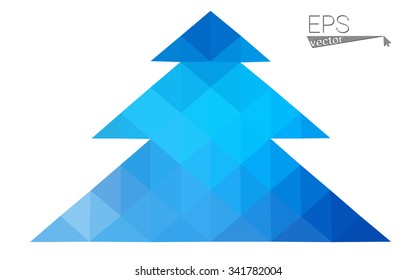 Blue low polygon style christmas tree vector illustration consisting of triangles . Abstract triangular polygonal origami or crystal design of New Years celebration. Isolated on white background.