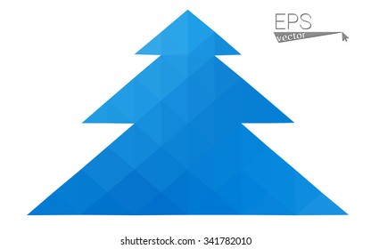 Blue low polygon style christmas tree vector illustration consisting of triangles . Abstract triangular polygonal origami or crystal design of New Years celebration. Isolated on white background.