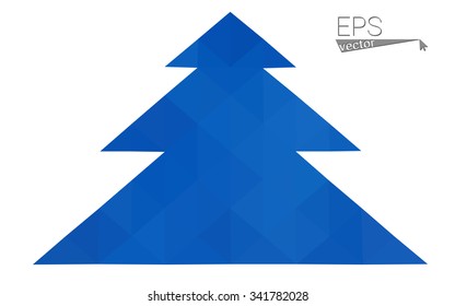 Blue low polygon style christmas tree vector illustration consisting of triangles . Abstract triangular polygonal origami or crystal design of New Years celebration. Isolated on white background.