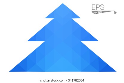 Blue low polygon style christmas tree vector illustration consisting of triangles . Abstract triangular polygonal origami or crystal design of New Years celebration. Isolated on white background.