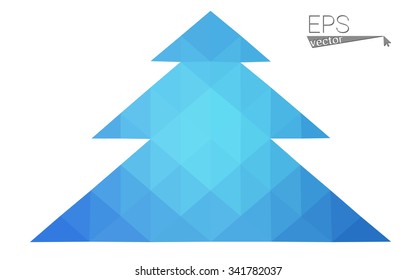 Blue low polygon style christmas tree vector illustration consisting of triangles . Abstract triangular polygonal origami or crystal design of New Years celebration. Isolated on white background.