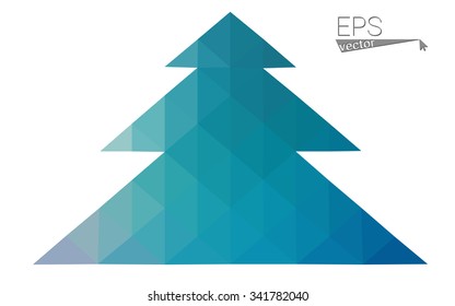 Blue low polygon style christmas tree vector illustration consisting of triangles . Abstract triangular polygonal origami or crystal design of New Years celebration. Isolated on white background.