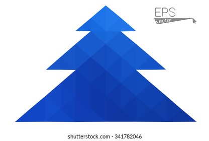 Blue low polygon style christmas tree vector illustration consisting of triangles . Abstract triangular polygonal origami or crystal design of New Years celebration. Isolated on white background.