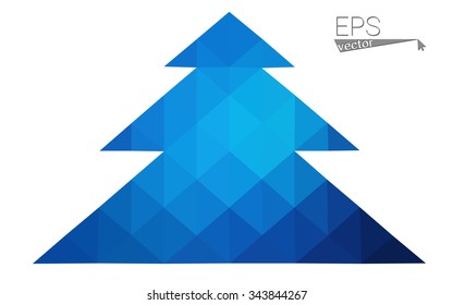 Blue low polygon style christmas tree vector illustration consisting of triangles . Abstract triangular polygonal origami or crystal design of New Years celebration. Isolated on white background.