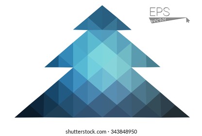 Blue low polygon style christmas tree vector illustration consisting of triangles . Abstract triangular polygonal origami or crystal design of New Years celebration. Isolated on white background.