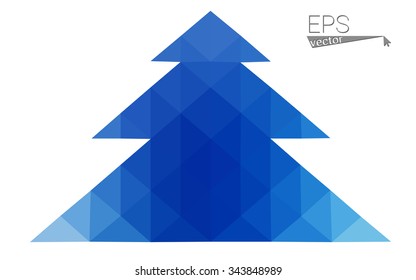 Blue low polygon style christmas tree vector illustration consisting of triangles . Abstract triangular polygonal origami or crystal design of New Years celebration. Isolated on white background.