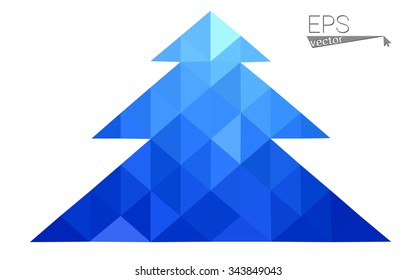 Blue low polygon style christmas tree vector illustration consisting of triangles . Abstract triangular polygonal origami or crystal design of New Years celebration. Isolated on white background.