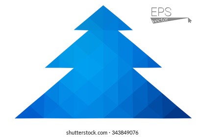 Blue low polygon style christmas tree vector illustration consisting of triangles . Abstract triangular polygonal origami or crystal design of New Years celebration. Isolated on white background.
