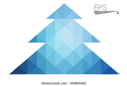 Blue low polygon style christmas tree vector illustration consisting of triangles . Abstract triangular polygonal origami or crystal design of New Years celebration. Isolated on white background.