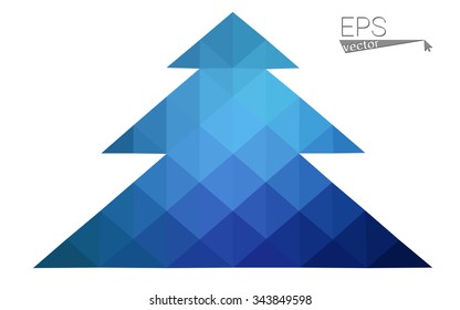 Blue low polygon style christmas tree vector illustration consisting of triangles . Abstract triangular polygonal origami or crystal design of New Years celebration. Isolated on white background.