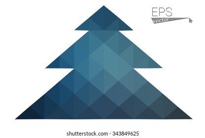 Blue low polygon style christmas tree vector illustration consisting of triangles . Abstract triangular polygonal origami or crystal design of New Years celebration. Isolated on white background.