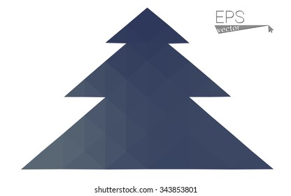 Blue low polygon style christmas tree vector illustration consisting of triangles . Abstract triangular polygonal origami or crystal design of New Years celebration. Isolated on white background.