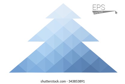 Blue low polygon style christmas tree vector illustration consisting of triangles . Abstract triangular polygonal origami or crystal design of New Years celebration. Isolated on white background.