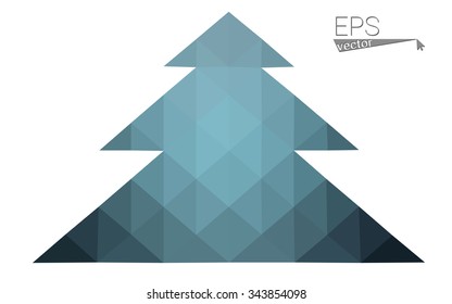 Blue low polygon style christmas tree vector illustration consisting of triangles . Abstract triangular polygonal origami or crystal design of New Years celebration. Isolated on white background.