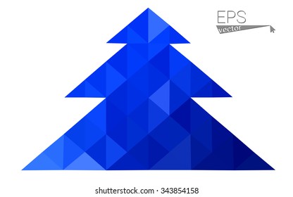 Blue low polygon style christmas tree vector illustration consisting of triangles . Abstract triangular polygonal origami or crystal design of New Years celebration. Isolated on white background.