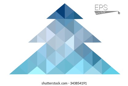 Blue low polygon style christmas tree vector illustration consisting of triangles . Abstract triangular polygonal origami or crystal design of New Years celebration. Isolated on white background.