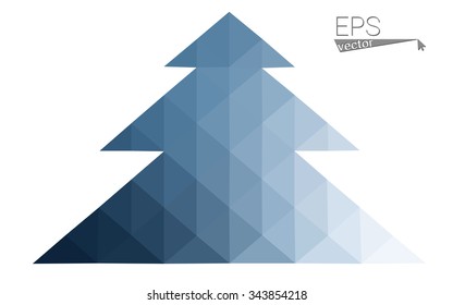 Blue low polygon style christmas tree vector illustration consisting of triangles . Abstract triangular polygonal origami or crystal design of New Years celebration. Isolated on white background.