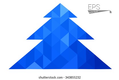 Blue low polygon style christmas tree vector illustration consisting of triangles . Abstract triangular polygonal origami or crystal design of New Years celebration. Isolated on white background.
